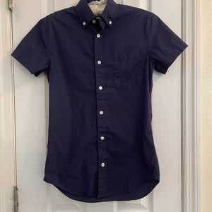 Grana French Poplin Cotton shirt navy blue short sleeve xxs